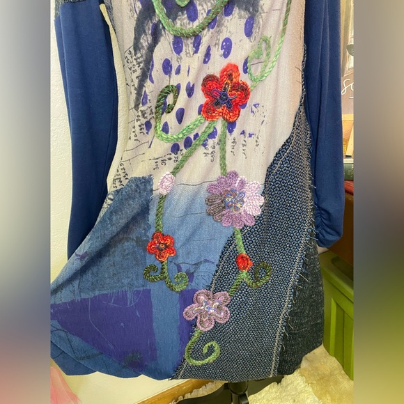 Radzoli Women's L Patchwork Mesh Tunic Dress Boho Bohemian Lagenlook Art To Wear - Picture 4 of 16